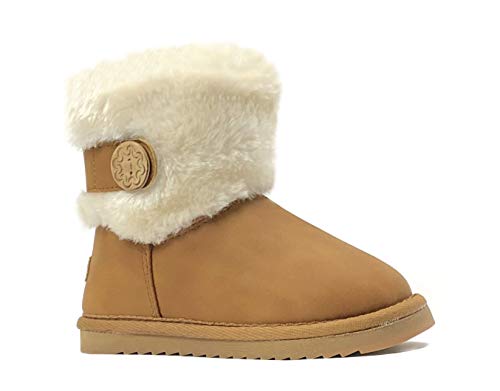 Image of REDVOLUTION Kids Boots Toddler Girls Cute 2 Buttons || Rhinestone Faux Fur Suede Knitting Shoe