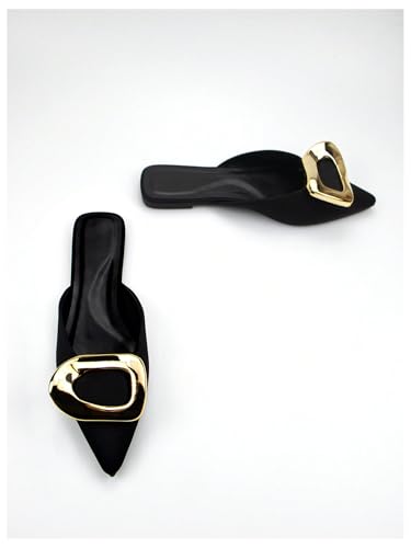 OYOANGLE Women's Metal Decor Flats Pointed Toe Slip On Backless Elegant Mule Shoes2