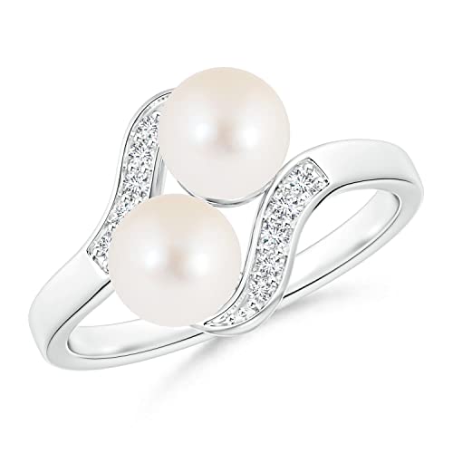 Angara Freshwater Pearl Ring for Women | Round Freshwater Cultured Pearl Diamond Two Stone Ring in 14K Solid Gold/Platinum | June Birthday, Anniversary, Gemstone Jewellery Gift
