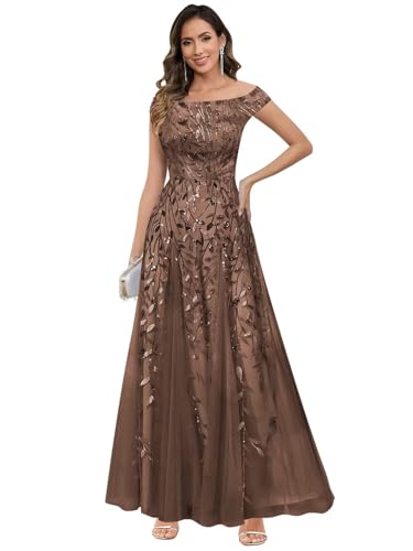 Sequin Mother of The Bride Dresses for Women Off The Shoulder Long Lace Tulle Formal Evening Dresses