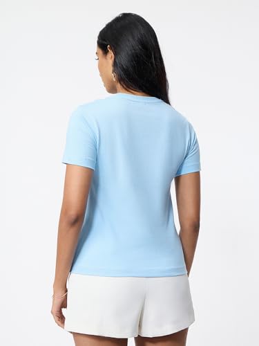 Image of The Souled Store Casual Classics: Women and Girls Short Sleeves Spread Collar Solid Cotton Regular Fit Breathable Lightweight Trendy Everyday T-Shirt