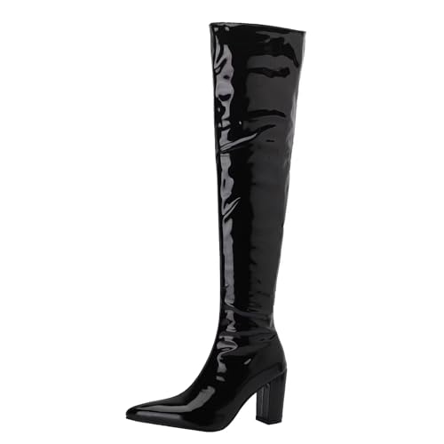HSyc JRX Lack Overknee Stiefel mit Blockabsatz Langschaft Stiefel Winterstiefel 38