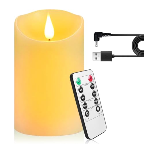 La mejor comparación de Velas Led - los preferidos. 41 Autbye Veladora Electrica Sin Llama, Vela Artificial con Batería Recargable y Control Remoto, Velas Led Grandes de Cera Real, Velas Electricas Parpadeantes, para Hogar Festivales...