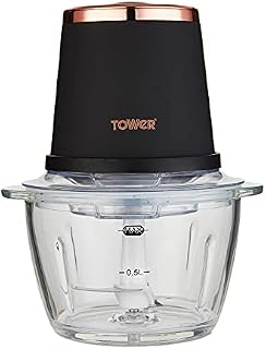 Tower Cavaletto T12058RG Glass Bowl Chopper, 1L, 350W, Black and Rose Gold