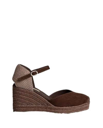 Corina Cuñas Valenciana M6345, Color Café, Sandalia con Plataforma de Esparto y Correa al Tobillo (Café, Sistema Tallas Calzado EU, Adulto, Mujer, Números, Mediano, 39)