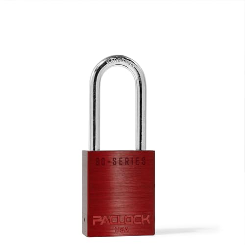 Image of PACLOCK's SR-90A Padlock, 2 inch Tall Hardened Steel Shackle, High Performance 6-Pin Cylinder, Keyed Differently w / 2 Keys, Red