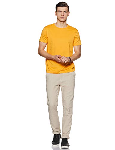 Image of ABOF Men's Solid Slim fit T-Shirt (BOA19AMCWTE3007712 Yellow XXL Mustard