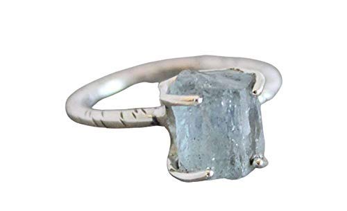 Raw Aquamarine Gemstone Sterling Silver Ring - Handmade Gift Ideas for Women (9)