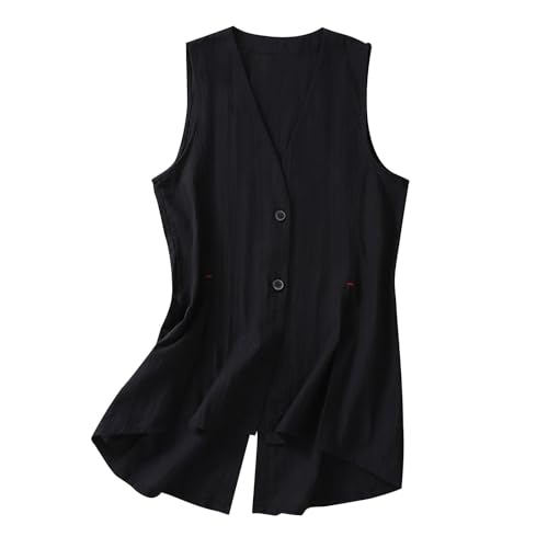 Long Vests for Women Dressy Casual Cotton Linen Waistcoat Sleeveless Shirts Cardigan Ladies Summer Loose Fit Vests