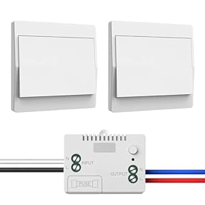 Funk-Lichtschalter 230V Set, Funkschalter – keine Batterien erforderlich, wasserdichter Wandschalter, steuern Sie Ihre Lampe bis zu 200 m fern (1 Empfänger und 2 Schalttafel)