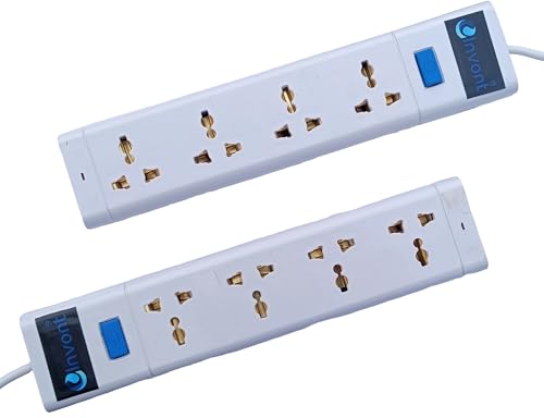 Image of Extension Board with 4 Multiplug Sockets & Master Switch | 6A Power Extension Board | 2 Meter Copper Wire Extension Cord | Heavy-Duty Spike Guard & Extension Box for Home & Office (White)