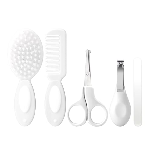 Kit de aseo para bebés recién nacidos, juego de cuidado de seguridad infantil con cepillo de pelo, peine cortaúñas, artículos esenciales para recién nacidos, 5 piezas, escritura