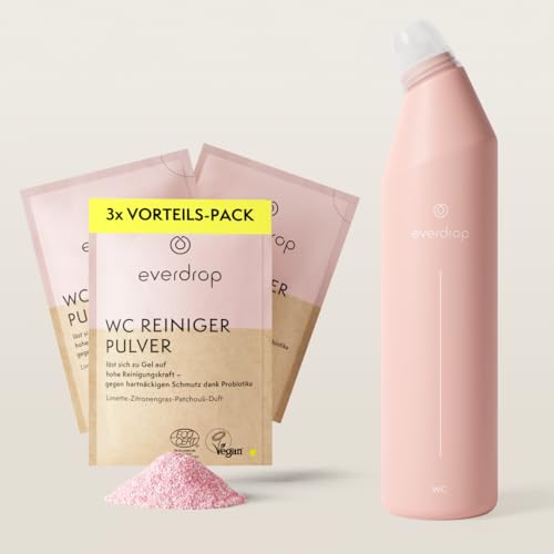 everdrop Limpiador de inodoro en polvo – potente higiene sin plástico desechable (para 1950 ml + botella reutilizable rHDPE)