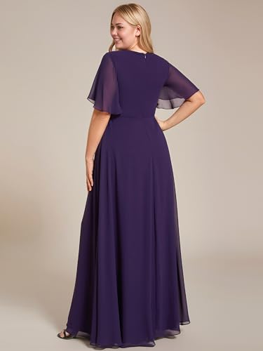 Ever-Pretty Plus Women's V Neck Floor Length Chiffon Evening Dresses Plus Size Mother of The Bride Dresses 01960-DAPH2