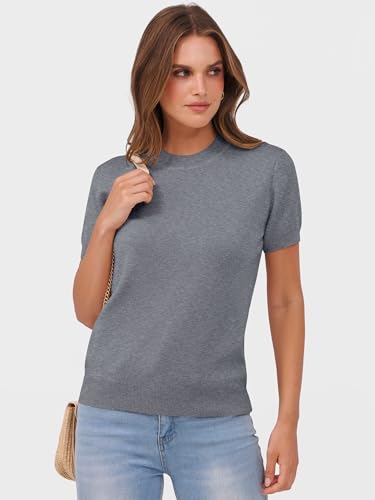 Image of ANRABESS Womens Short Sleeve Sweaters Wool Blend Crew Neck Sweater Shirts Business Casual Work Tops 2026 Summer Outfits