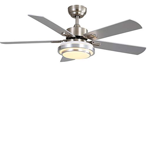 FINXIN Ceiling Fan with Lamp, Ceiling Fan with Light Brushed Nickel Ceiling Fans for Bedroom,Living Room,Dining Room Including Motor,Blades,Remote Switch (48" 5-Blades)