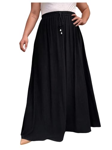 Verdusa Women's Plus Size Drawstring Waist Maxi Skirt A Line Flowy Skirts Basic Casual Outfits