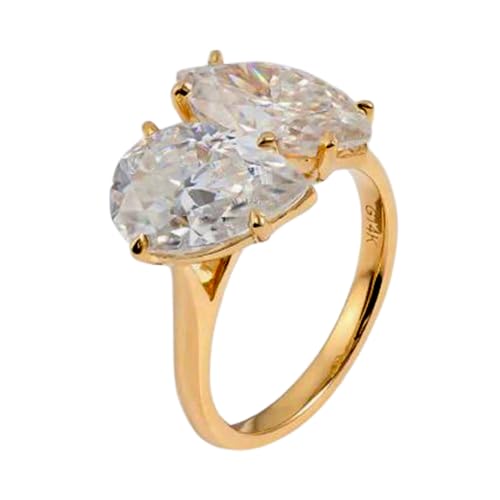 Bague de mariage moissanite 3x8 mm en argent 925 et or 14k pour femme