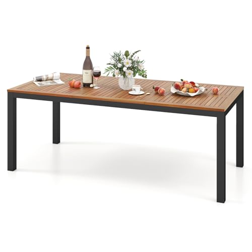 GOPLUS Gartentisch aus Akazienholz, 200×90cm Terrassentisch wetterfest mit 5cm Schirmloch, Esstisch rechteckig für 8 Personen, für Outdoor Garten Terrasse Hof(Modell A) GOPLUS Gartentisch aus Akazienholz, 200×90cm Terrassentisch wetterfest mit 5cm Schirmloch, Esstisch rechteckig für 8 Personen, für Outdoor Garten Terrasse Hof(Modell A)