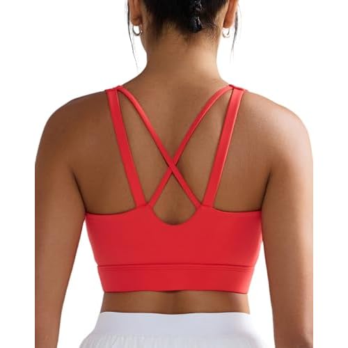 RUNNING GIRL High Impact Sports Bras for Women, High Support Running Sports Bra Moulded Cup Strappy Sports Bras U-red Medium