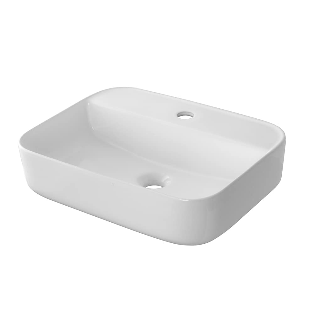 Inbagno Lavabo da appoggio Quadrato con Foro Rubinetto, in Ceramica Bianca Lucida, Disponibile in Diverse Dimensioni (50x39)