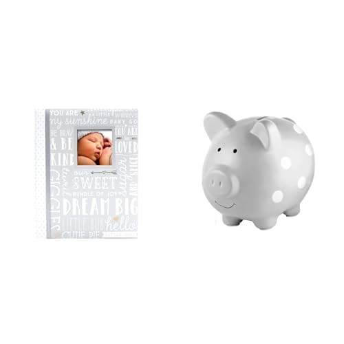 Pearhead & Lil Peach Baby Keepsake Essentials Bundle - Memory Book & Ceramic Piggy Bank