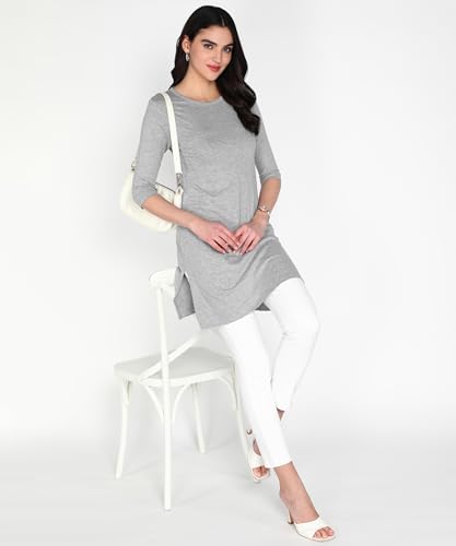 Image of FLEXIMAA Women's Cotton Plain Round Neck 3 /4 Sleeve Long Top