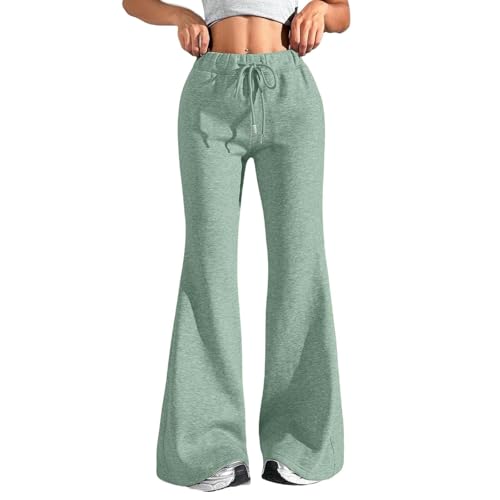 Baggy Flare Sweatpants Women Cotton Drawstring High Waisted Yoga Pants with Pockets Y2k Casual Flowy Wide Leg Pants