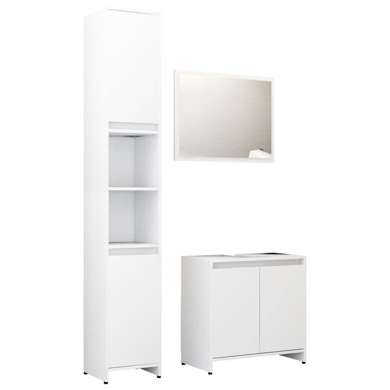 Eleganz Juego de muebles de baño de madera blanca de 3 piezas, moderno juego de muebles de baño con espacio de almacenamiento para lavabo, inodoro y accesorios de baño, ahorro de espacio y duradero