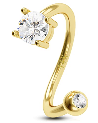 Oufer 16G Twist Helix Earring, 14K Solid Gold Round Shaped Clear Cz Twist Lip Ring, Labret Conch Rook Upper Lobe Piercing Jewelry For Women And Men #TOP24