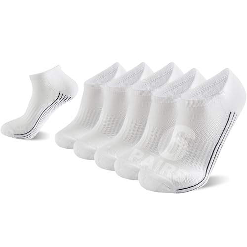 Sunew 6 Pairs Short Viscose Bamboo Cushioned Socks, Womens Mens Viscose Bamboo Fiber Wick Sweat No Show Cycling Hiking Trekking Breathable Odor Free Socks,White L