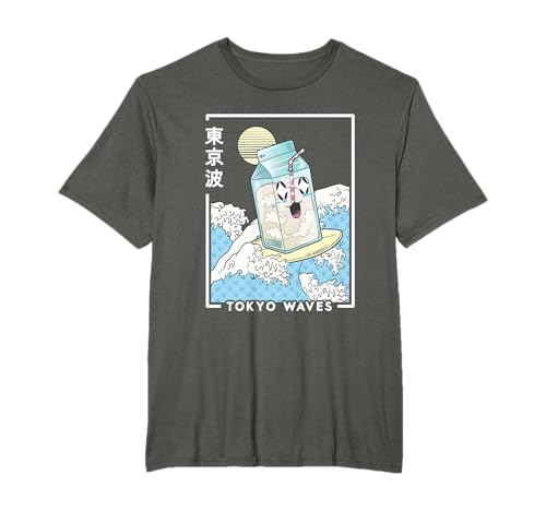 Happy Milk Carton Surfing Japanese Waves Kawaii Ästhetic T-Shirt