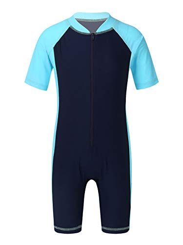 YOOJIA Kinder Unisex Badeanzug mit Bein Einteiler Schwimmanzug Badenmode Wettkampf Badebekleidung für Mädchen Jungen Himmelblau&Schwarz 146-152 Cover