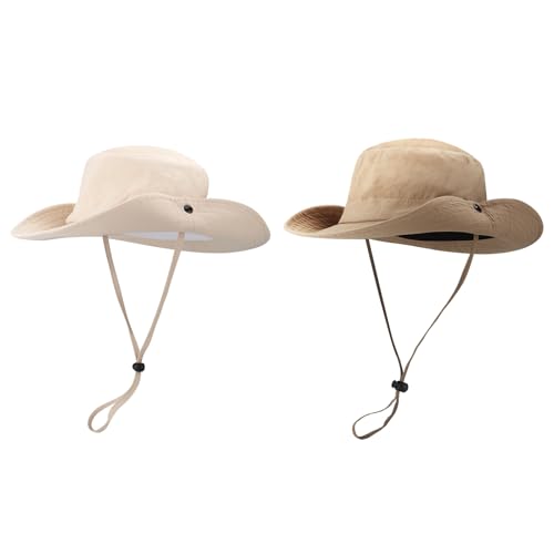 ytorgr - 2Pcs Sun Hat for Women Wide Brim Summer UV Protection Ladies Gardening Hats Cowboy Style White
