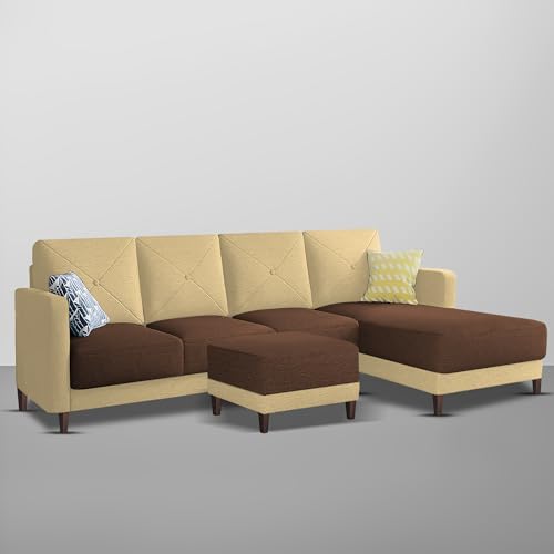Image of Baloney RHS 6 Seater L Shape Sofa Set with Center Table for Living Room (Cream Brown Fabric) Premium Fabric Sofa