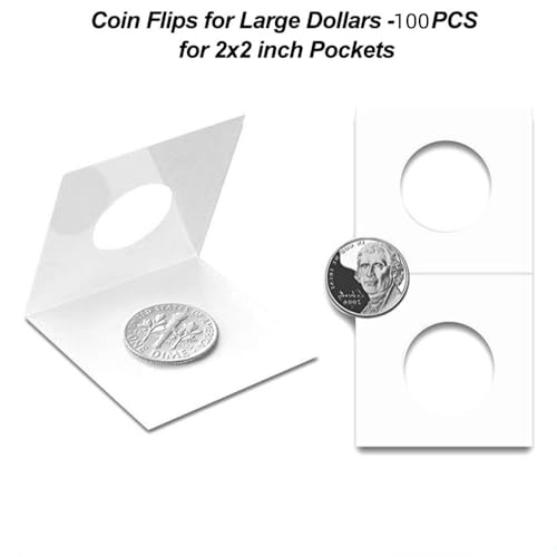 100 Pieces Cardboard Coin Holder Flip Mega Assortment, 2 X 2 Inch for Coin Collection,Paper Coin Holders (35mm-100pcs)