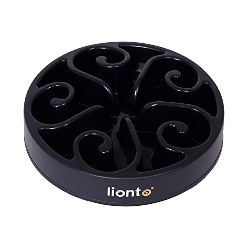 lionto Ciotola anti-ingozzamento per cani e gatti, Ø 30 cm, altezza 7 cm, capacità fino a 1500 g, ciotola antiscivolo in plastica alimentare, lavabile in lavastoviglie fino a 100°, nero