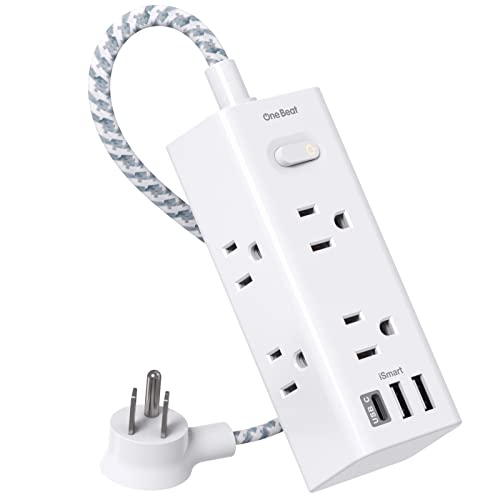 Image of One Beat Short Extension Cord 1Ft, Flat Plug Power Strip Surge Protector - 6 Widely Outlets with 3 USB Ports (1 USB C), Wall Mount Small Power Strip for Travel, Home Office College Dorm Essentials