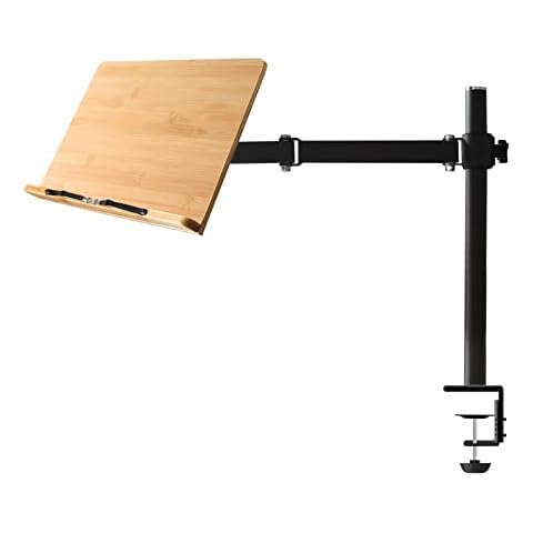 wishacc Book Stand with Clamp, Aluminum Alloy and Bamboo Material Build, Table Side Design, Height Adjustable, Desktop Reading Mount Holder with Sturdy Page Clips (11 x 8.1 Inches) Cover