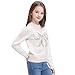 Danny D Young Girl′s Bowknot Sequin Knitted Sweater Crew Neck Long Sleeved Tops for Autumn and Winter (US, Age, 7 Years, 8 Years, White)