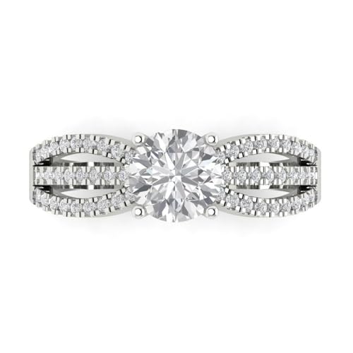 1.27 Ct Brilliant Round Cut Clear Zircon 14K White Gold Solitaire W/Accents Bridal Wedding Anniversary Dainty Designer Ring