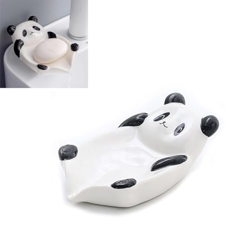 Porta Saponetta Carino, Portasapone Bagno, Porta Sapone Solido Creativo, Ceramica, Non Stagnante Portasapone Drenante (Panda)