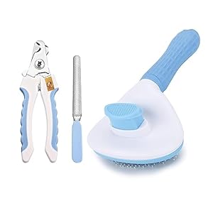 Foodie Puppies Pet Grooming and Cleaning Slicker Brush and Nail Cutter with Filer for Dogs and Cats – (Nail Clipper + Oval Push Slicker) | Gentle Trimmer, Self Clean Brush, Shedding, and Lockable Tool