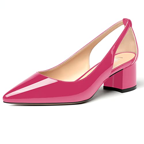 MERRORI Women's Pointed Toe Slip On Patent Solid Chunky Low Heel Pumps Shoes 2 Inch