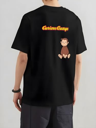 Tシャツ メンズ レディース ティーシャツ おさるのジョージ 半袖 綿100% T-Shirts 肩落とし 丸襟 通勤 通学 日本からの発送 Black M