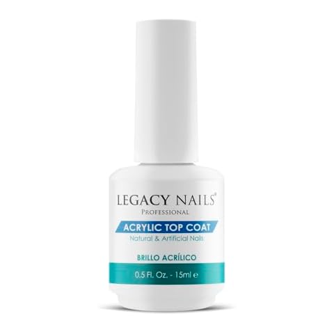 Legacy Nails Acrylic Top Coat 15ml / 0.5 FL.oz. Beauty and a shiny finish to acrylic, gel, and natural nails. Avoids nicks, chips, or smudges. Not need UV or LED lamp. Cover