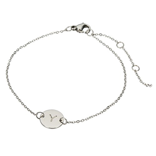 Image of HUAN XUN Stainless Steel Engraved Initial Bracelet Adjustable, 7.87 inch