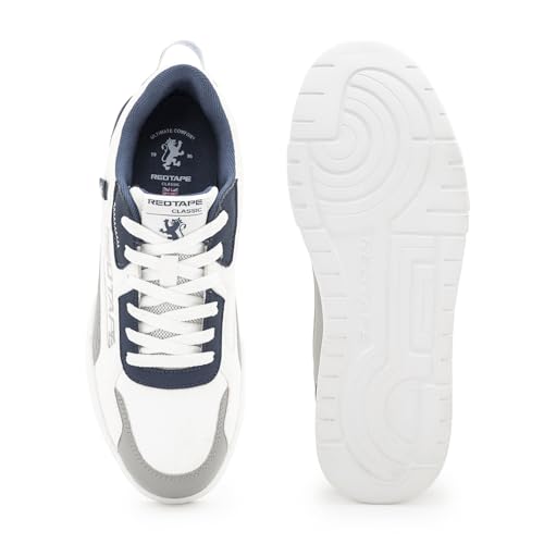 Image of Red Tape Men's Sneakers White Grey Pu Mesh Round Toe Lace-Up