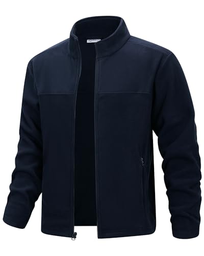 33,000ft Herren Fleecejacke leicht Strickjacke Übergangsjacke Outdoor Fleecejacken Warm Winterjacke für Wandern Freizeit Trekking Dunkelblau 2XL