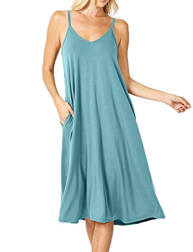 Image of ALLLA Women's Lightweight Flowy Summer Dress - Adjustable Strap Knee Length Dress with Side Pockets. Casual, Beachwear